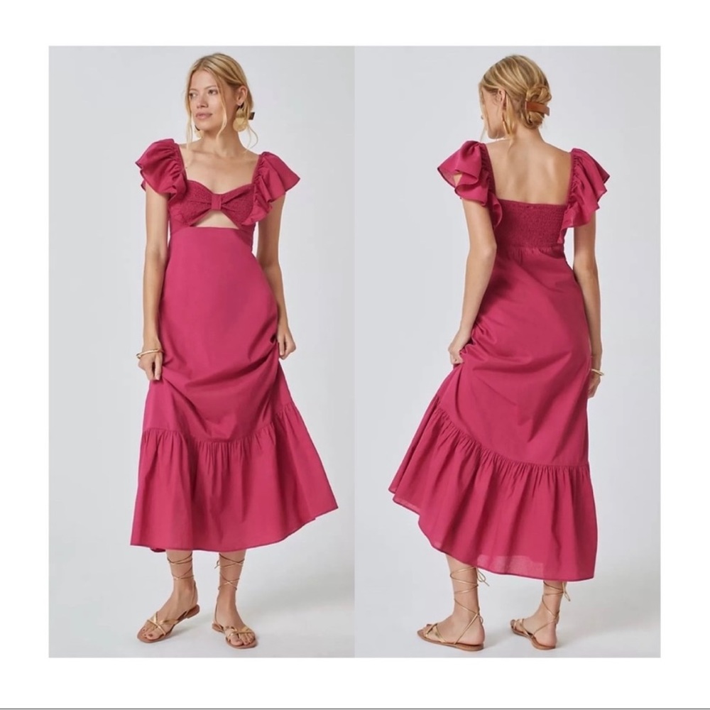 Farm Rio x Anthropologie Pink Ruffle Midi Dress